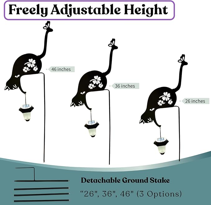 Solar Cat Garden Light, Metal Solar Lamp, Detachable Cat-Shaped Outdoor Path/Lawn Light, No Wiring Required for Garden, Courtyard, Patio, Pathway Decor, 46 Inch Height