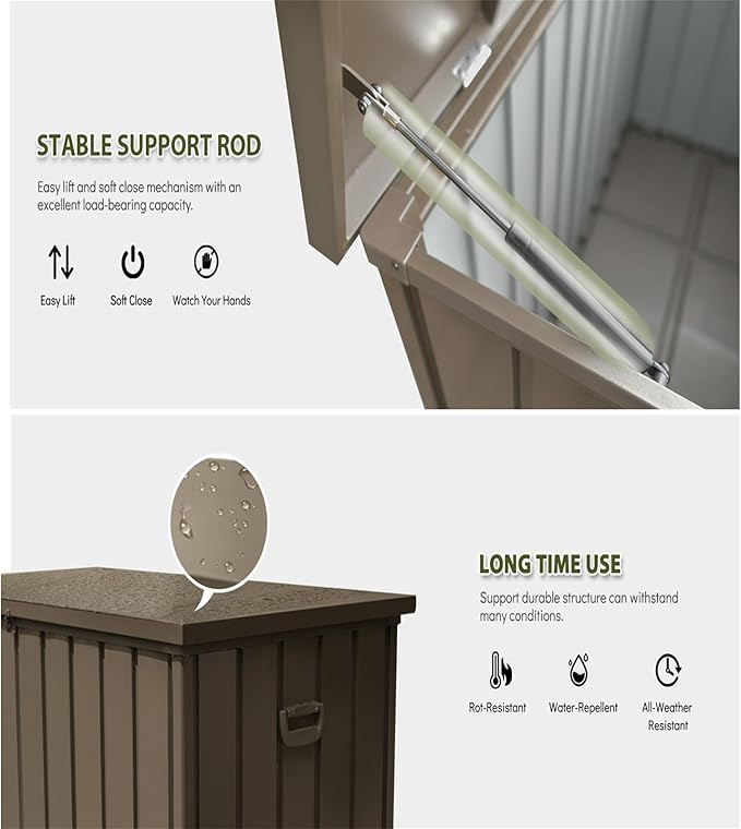 CHUNLY Metal Deck Box, 200 Gallon Outdoor Waterproof Storage Box w/Lockable Lids, Outside Bench w/Mobility Rollers, Patio Storage Bin for Furniture Cushions, Pool Supplies & Garden Tools (Dark Brown)