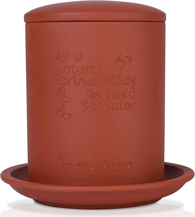 Permafarm® Organic Bean Sprouter, Natural Earthen-Clay Mung Bean Sprouter, Sprouts Growing Kit for Soybeans, Broccoli, Alfalfa & More | Lead-Free, Cadmium-Free (Small Size for Individuals or Couples)