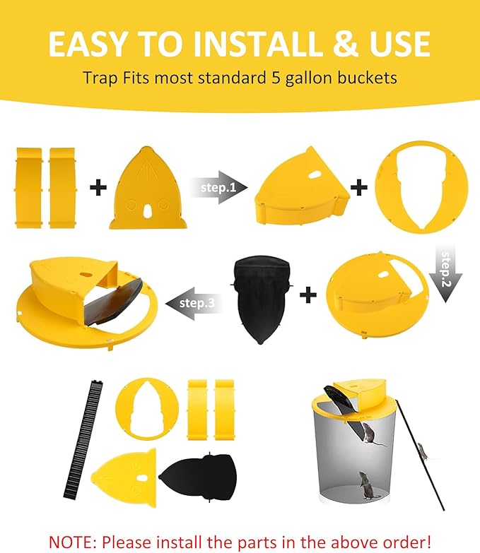 Mouse Trap Bucket Flip Lid Multi-Catch for Indoor Outdoor, Auto-Reset Humane Rats Trap | No Chemicals or Glue Needed | 5 Gallon Bucket Compatible (1-Pack)