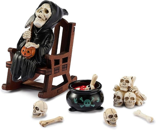 Halloween Decor Miniature Skull Grim Reaper Desk Figurine,Gothic Horror Resin Grim Reaper,for Bookshelf Decor,Desk Trinkets,Collectible,Party Gifts