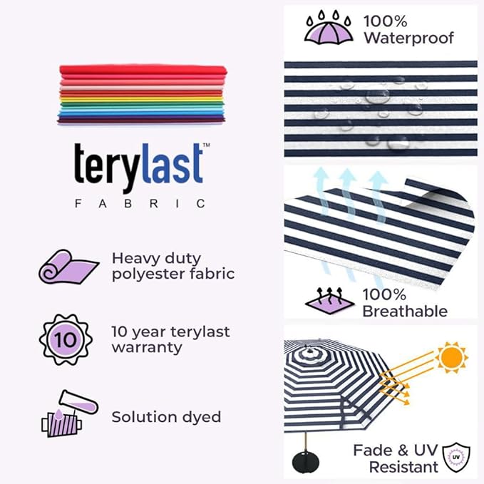 Midtown Umbrellas The Swilt 10 Feet Patio Umbrella in Terylast Zebra (Black/White Stripes) Polyester Fabric - Fiberglass Ribs, Auto-Tilt Aluminum Frame For Backyard, Deck, Garden, Pool - White Pole