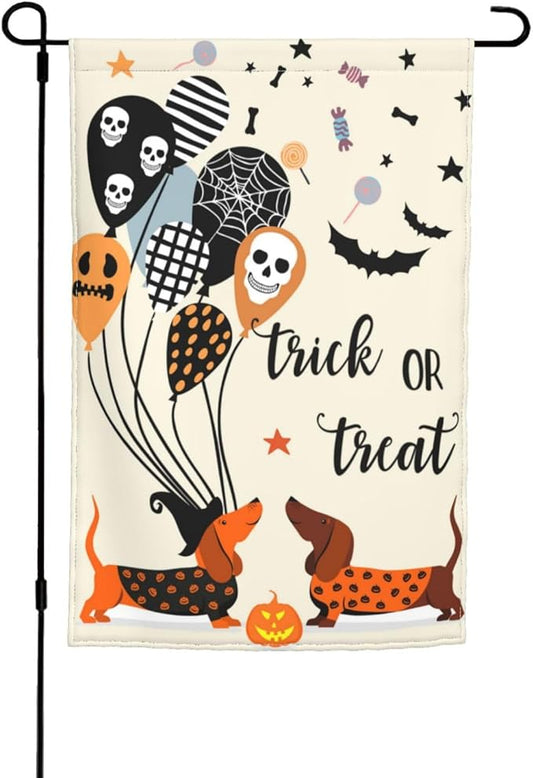 Dachshund Bat Skull Dog Halloween Garden Flag Welcome Party Outdoor Outside Decorations Picks Home House Garden Yard Decor 12x18 Inch