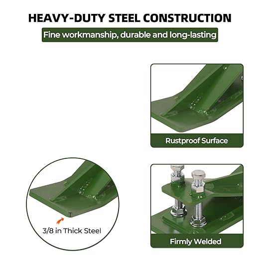 Tractor Bucket Protector, 2Pcs Ski Edge Protector Turf Tamer Double Lock Nuts and Bolts 4.5” Width Bucket Attachment Bucket Edge Anti-Skid for Snow Leaves Removal Spreading Gravel, Green