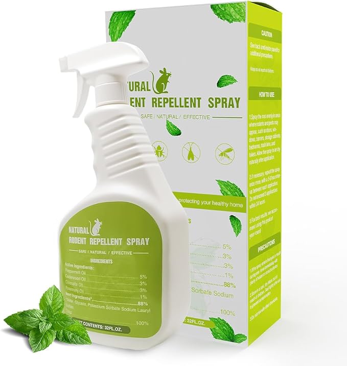Peppermint Oil Spray for Rodents - Pure Peppermint & Mint Oil Spray for Mouse, Mice, Rat - R odent/Mouse Repellent for Indoor, Outdoor, Car Engine, Home, Attic, Garage - Pet & Kids Safe.(32 Oz)
