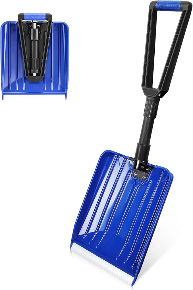 SHANTRA Folding Portable Snow Shovel, Aluminum Edge, D-Grip for Snow Removal, Car Driveway, Garden, Camping