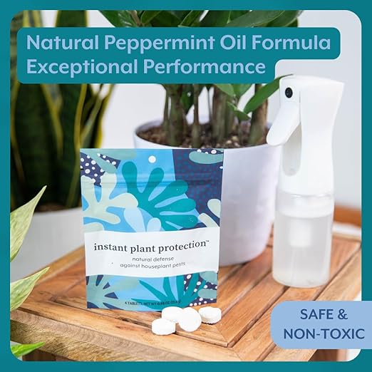 Instant Plant Protection (4Tablets) Self-Dissolving Tablets | Peppermint Spray for Protecting Indoor and Houseplants Against Spider Mites, Insects, and Disease