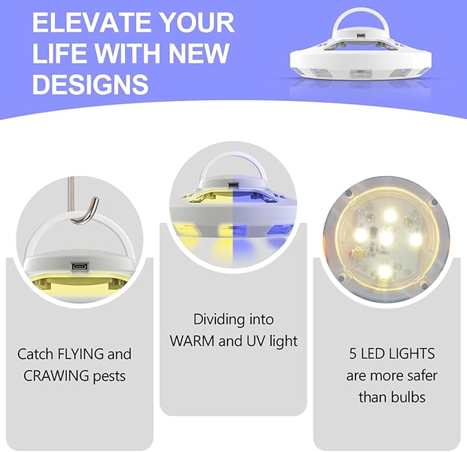 2 Packs Flea Traps for Inside Your Home with 6 Sticky Pads and USB Cable, Flea Light Traps for Home, Hanging Pest Control Device for Bugs Moths Gnats, Effective Indoor Outdoor