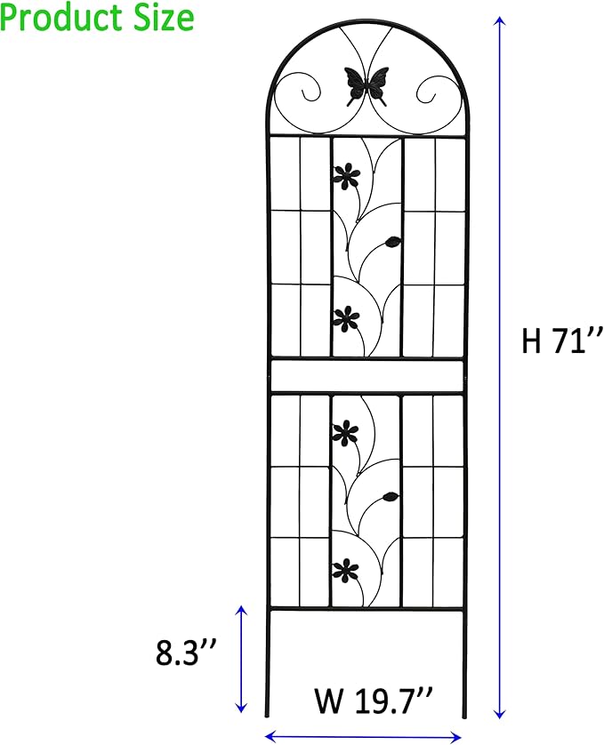 2 Pack Metal Garden Trellis for Climbing Plant Rose Stand, Black Outdoor 71" Tall Flower Support Iron Garden Fence (Black 71" H,2Pack