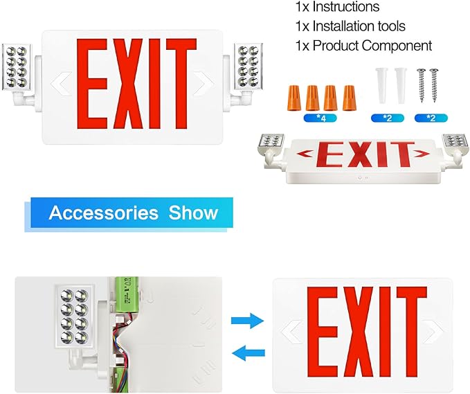 SPCETSUN 8 Packs Red Exit Sign with Emergency Lights,LED Emergency Exit Light with Battery Backup,UL Listed, AC 120/277V,Double Face Commercial Emergency Exit Light Combo for Business.