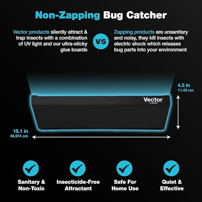 Catchmaster Vector Optima Light Trap, UV Light Fly Traps for Home, Gnat Traps for House Indoor, Shatterproof Bulbs, UV Lamp Insect Killer, Bug Catcher for Kitchen, Garage & Warehouse - Black