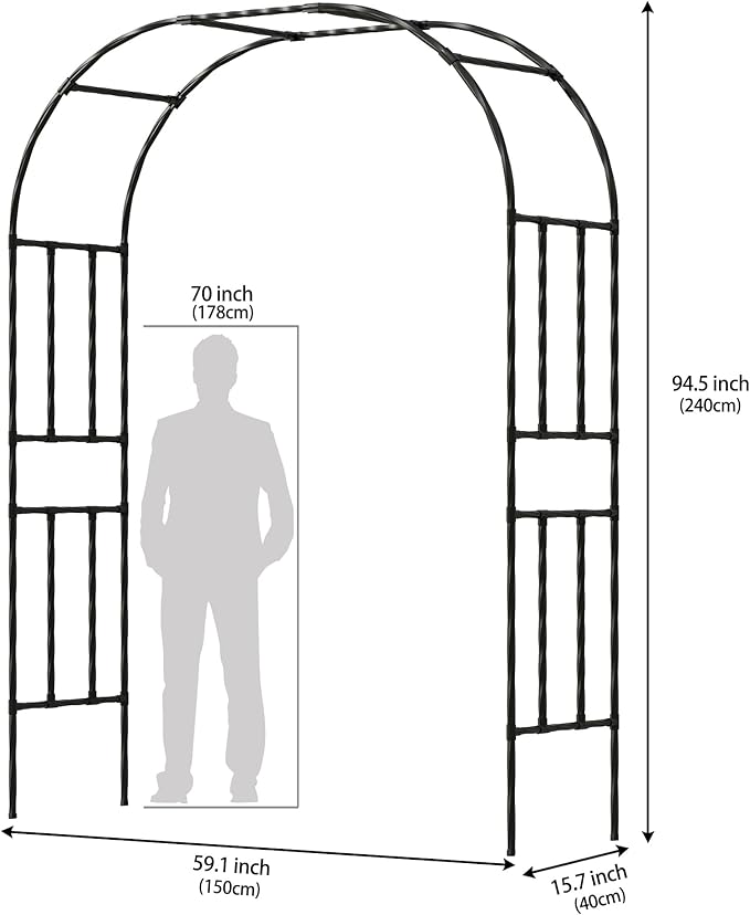 Twira Garden Arch Trellis, 7.9FT(240cm) Metal Garden Arbor Trellis for Climbing Plants Outdoor, Large Wedding Arch for Ceremony, Black Archway Trellises Decoration for Lawn, Patio, Backyard