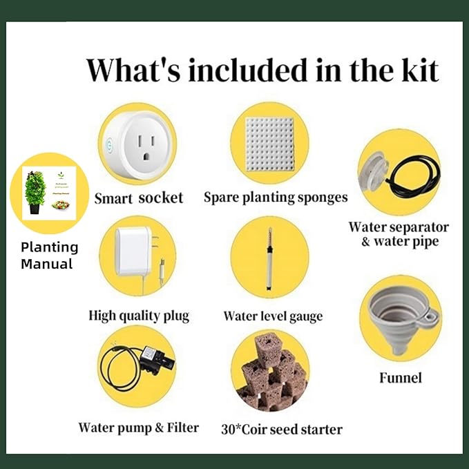 Hydroponic Growing System Kit - Indoor Smart Hydroponic Vertical Garden,Hydroponic Vegetable System,30 Pods,with Pump System and Automatic Timer, White