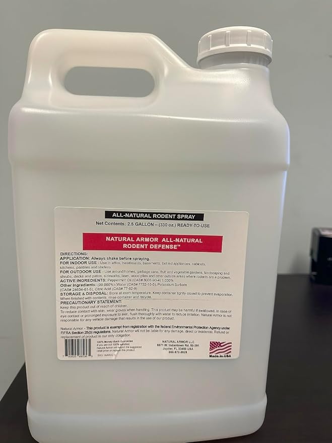 Peppermint Repellent for Mice/Mouse, Rats & Rodents. Natural Spray for Indoor & Outdoor Use. Natural Armor Rodent Shield. 320 Fl Oz (2.5 Gallons)