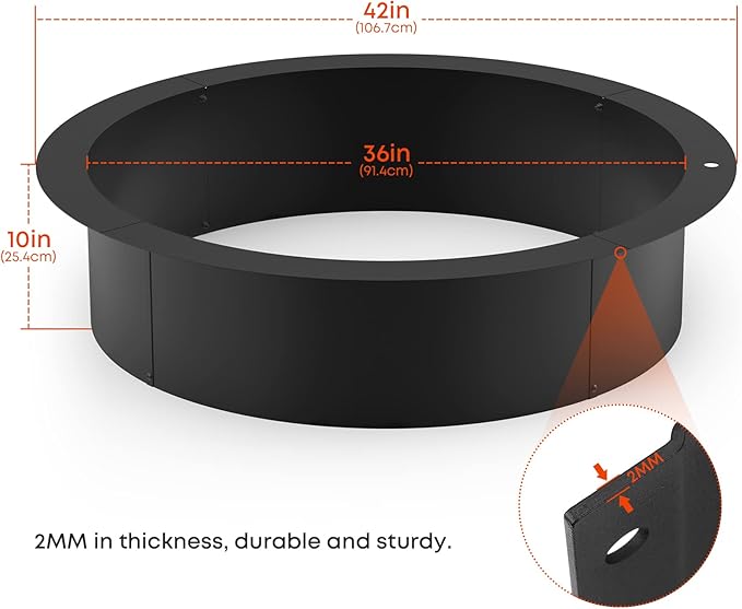 Stanbroil 42" Outdoor Fire Pit Ring Insert for Wood Burning, Heavy Duty Steel Round Fire Pit Ring Liner for Outside, 42" Outer/36 Inner DIY Camping Firepit Above or In-Ground, Backyard Bonfire