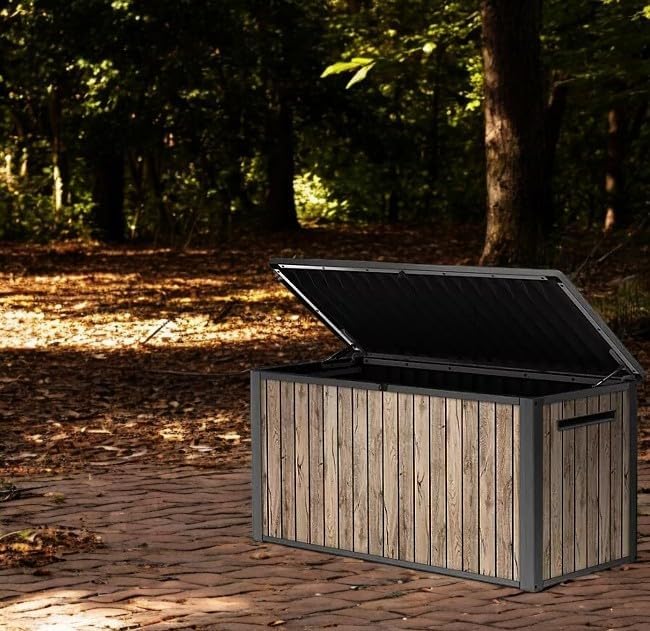 170-Gallon Outdoor Storage Deck Box, Weather-Resistant, (Ash Wood Brown)