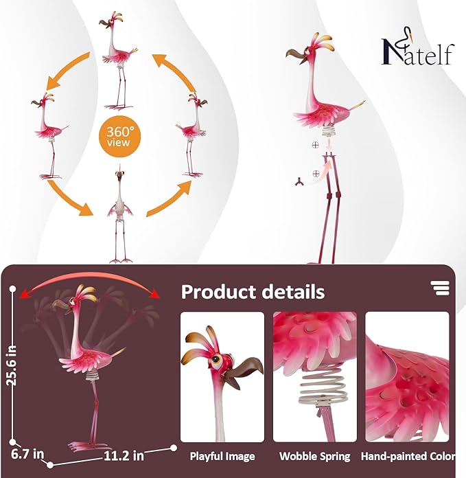 Natelf Flamingo Metal Yard Art Garden Sculpture Flamingo Outdoor Decorations Large Garden Statues for Yard Patio, Porch, Home for Women, Mom, Grandma