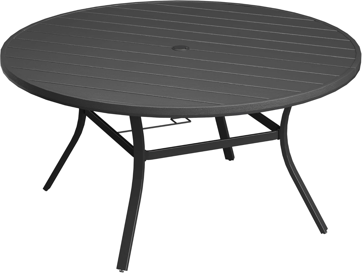 DIFY Round Outdoor Patio Dining Table for 8, 56.3" Patio Table with All-Weather Faux Wood Tabletop and Metal Steel Frame, Outside Table for Garden Porch Backyard, Black Tabletop