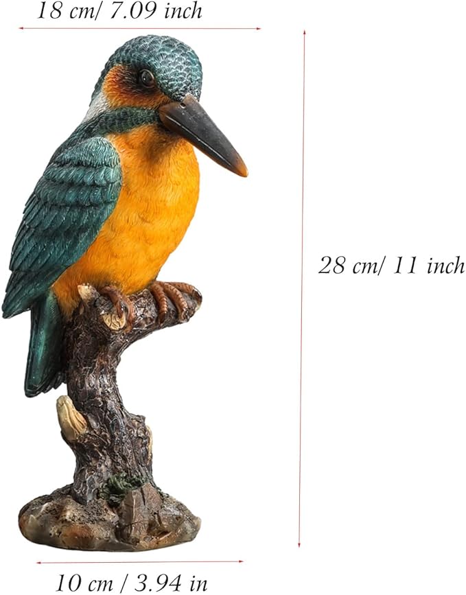 Resin Parrot on Stump Statue Beak Parrot Figurines Lifelike Tropical Bird Sculptures for Patio Lawn Yard Home Desktop Decoration - Green