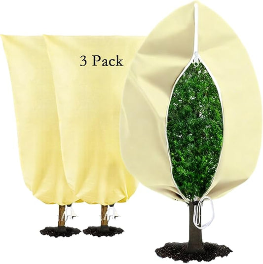 gardtree Thicker Plant Frost Protection Covers 31.5" x 47.2" 3 Packs, 2.4oz/yd² Winter Cold Weather Garden Tree Covers Freeze Protection Wrap with Zipper Drawstring for Fruit Tree Shrub Potted Plants