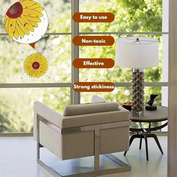 Window Fly Trap Fruit Fly Trap Indoor | Catch & Kill Houseflies, Flying Insects & Bugs | Non-Toxic Sticky Glue Traps | Beautiful Sunflower Design not only as a Fly Trap but Also a Decoration 20 Pack