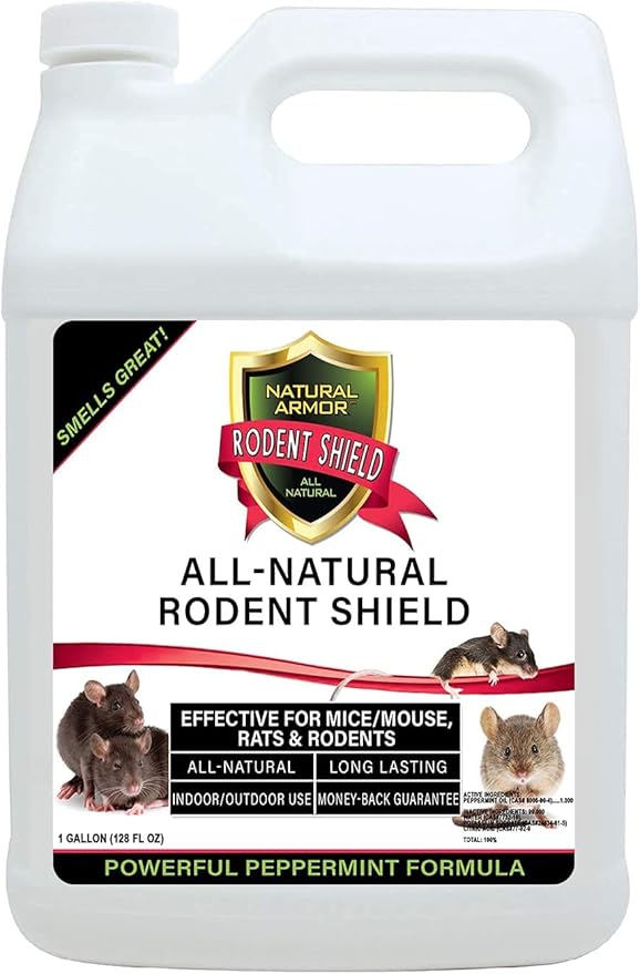 Natural Armor Peppermint Repellent for Mice/Mouse, Rats & Rodents. Natural Spray for Indoor & Outdoor Use Rodent Shield - 128 Fl Oz Gallon Refill, Case of 4
