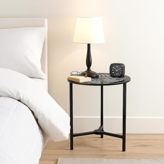 2 Packs 13" Small Metal Side Tables Indoor Black Outside End Table for Outdoor Patio Round Accent Garden Corner Stand for Small Spaces Weather-Resistant Coffee Table for Balcony Porch Plant Stand