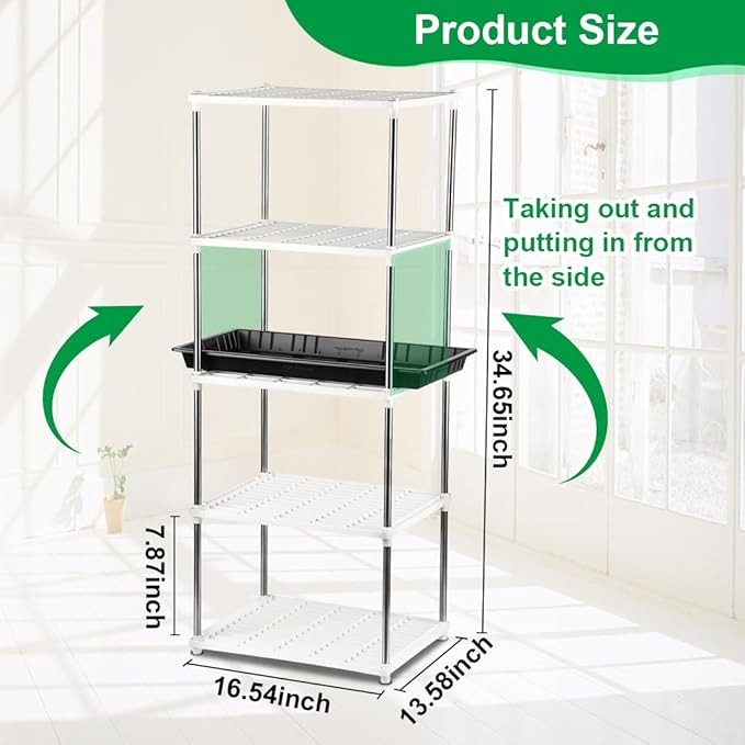 4 Pcs 5-Tier Plant Stand for Seedling Trays Storage (White)