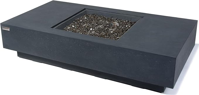 Elementi+ | Monte Carlo Gas Fire Pit Cast Concrete 60" Rectangular Fire Table, Outdoor Fire Pit Electronic Ignition | Canvas Cover, Fire Glass and Burner Lid Included | Light Gray | Propane Gas