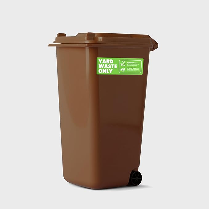 Yard Waste Sticker - Yard Waste Bin Sign - with Helpful Tips and Do & Don't Reminder - 3-5 Year Indoor/Outdoor Rated - Heavy Duty, Weather Proof, Ultra Durable - USA Made (6x2 inch), 4 Labels