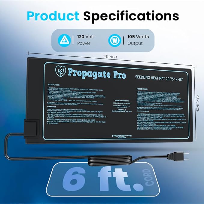 Seedling Heating Mat | Fits (1) Standard 1020 Tray | Germination Grow Heat Pad for Seed & Starter Plants Soil Warmer for Indoor Home Gardening (20x48 Single + Heating Thermostat)