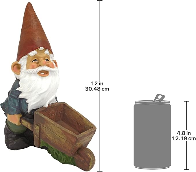 Design Toscano QM2433000 Wheelbarrow Willie Garden Gnome Statue Bird Feeder, 12 inch Multicolored