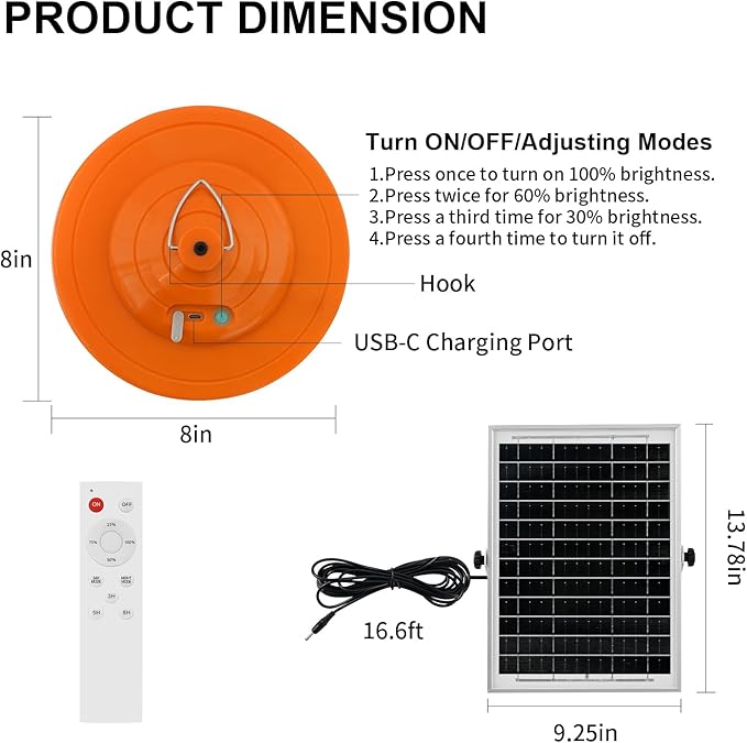 Solar Plant Grow Light Outdoor Indoor Run Day/Night, 96 LED Full Spectrum Solar Hanging Plant Light with Remote Control,16.4FT Cable/USB Charging/Timer for All Stage Plants