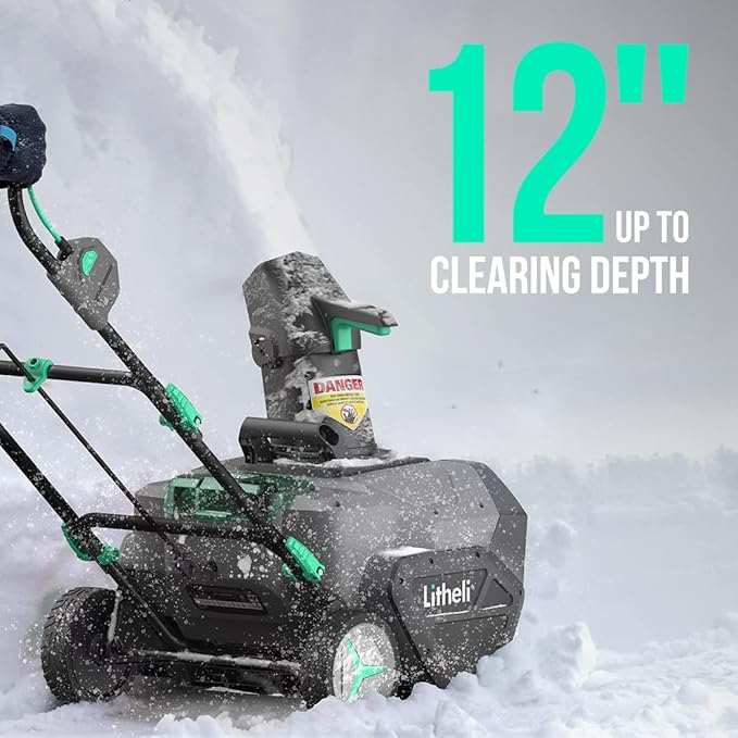 Litheli 40V Battery Powered Cordless Snow Blower, 20'' Electric Snow Thrower with Wheels, LED Lights, 180° Chute, Powerful Snow Removal Kit with 4.0Ah Battery and Fast Charger