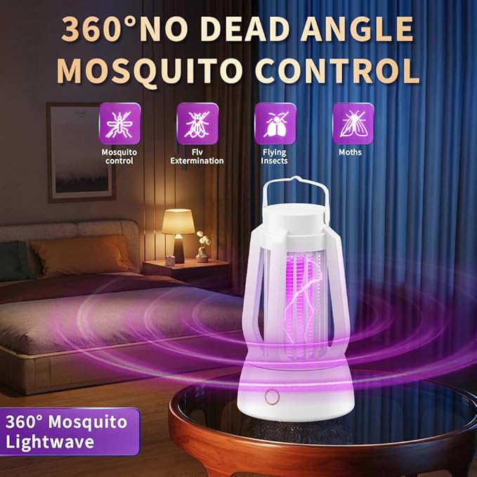 Bug Zapper Outdoor Indoor, Electric Fly Zapper with 4ft Power Cord, Three Modes Mosquito Killer，Waterproof Portable Mosquito Zapper for Home,Patio,Camping