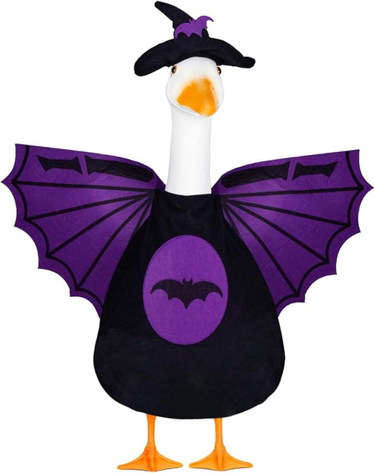 Halloween Bat Porch Goose Outfits 23inch Plastic Cement Goose Statue Costume, Fall Lawn Geese Sculpture Clothes for Garden Yard Patio Party Decoration