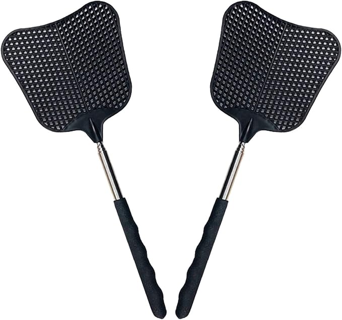 Foxany Telescopic Fly Swatters, Durable Plastic Fly Swatter Heavy Duty Set, Flyswatter with Stainless Steel Handle for Indoor/Outdoor/Classroom (2 Pack)