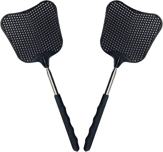 Foxany Telescopic Fly Swatters, Durable Plastic Fly Swatter Heavy Duty Set, Flyswatter with Stainless Steel Handle for Indoor/Outdoor/Classroom (2 Pack)