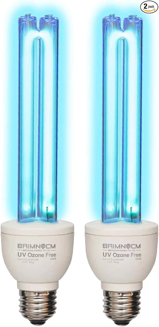 BAIMNOCM 2 Pack UVC Light Bulb Ozone Free, UV Lamp 25 Watt, 254nm Weavelength UV-C lamp for Basement E26 Base 2 Count