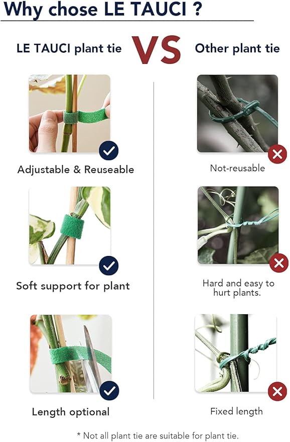 LE TAUCI Plant Ties, Garden Tape for Plant, Reusable Adjustable Thicker Support for Growing, Strong Grip, Tomato Vines Indoor Outdoor, 25 ft x 0.47 Inch, 1 roll, Green