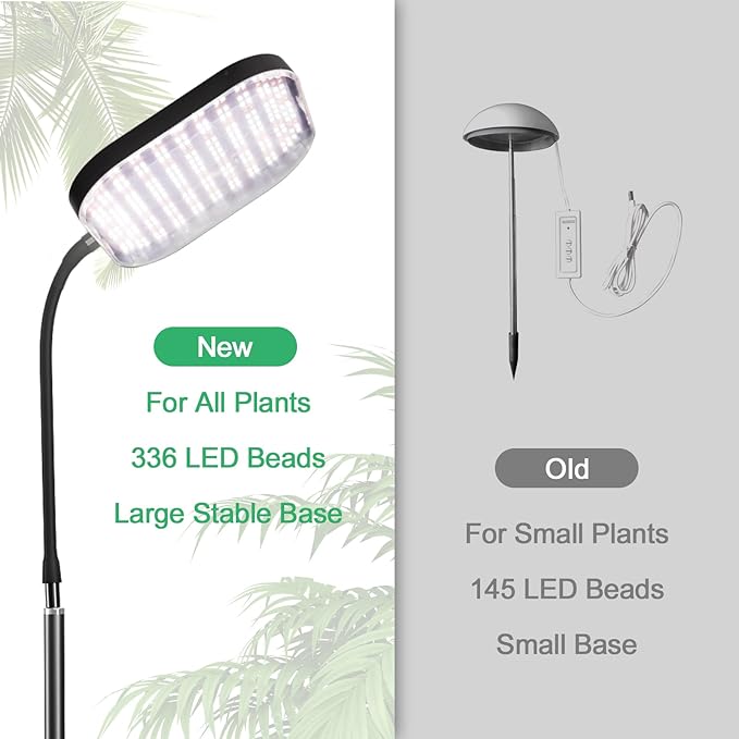 Upgraded Super Bright Grow Lights, 6000K Full Spectrum Standing Floor Plant Light with 336 LEDs & Flexible Gooseneck for Indoor Large Plants, Dimmable & Timer 4/8/12Hrs, 12V 3A High Power Output