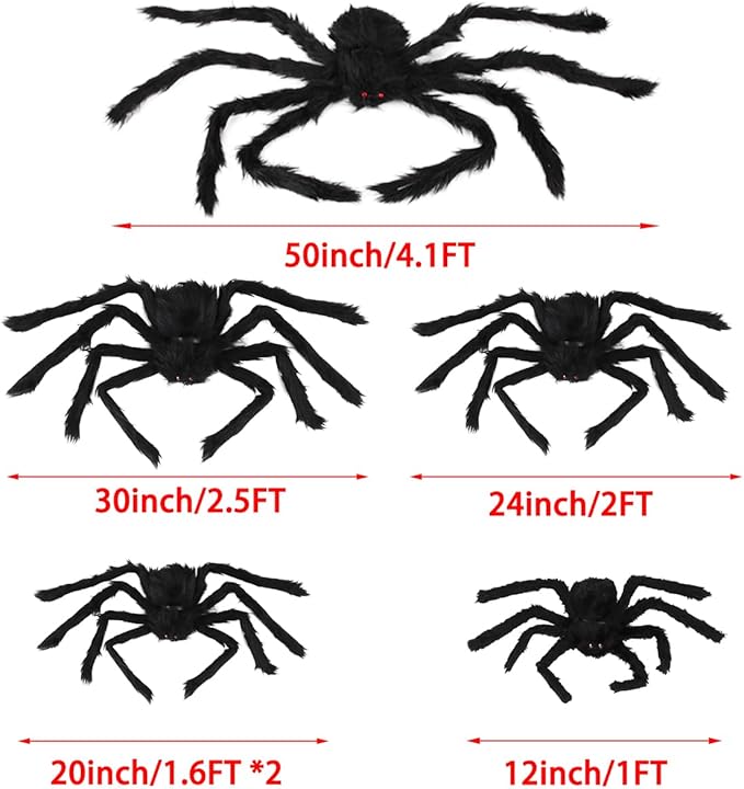 Halloween Spider Decorations, 6 Pack Giant Spider Outdoor Decorations Set, Scary Hairy Realistic Large Spider Props for Indoor, Outdoor and Yard Party Creepy Decor