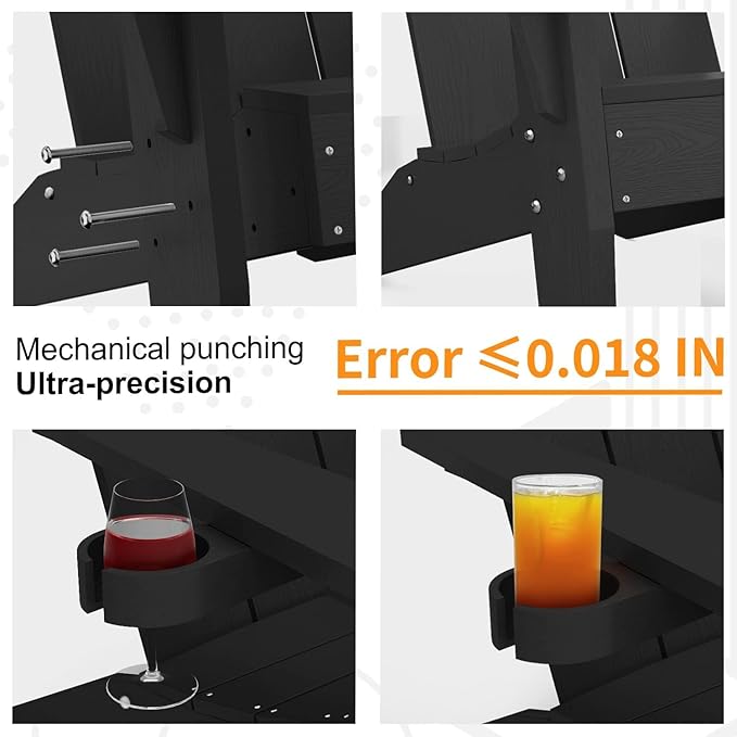 MXIMU Modern Adirondack Chairs Set of 4 Weather Resistant with Cup Holder Oversize Plastic Fire Pit Chairs Plastic Outdoor Chairs for Firepit Area Seating (Black)