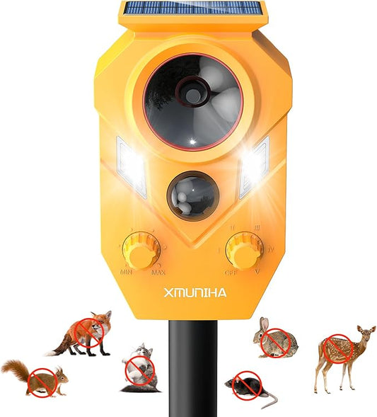 Solar Ultrasonic Animal Repellent Outdoor, Deer Repellent for Yard with RIP Sensor, IP65 Waterproof Squirrels Repeller, Effective Deterrent Cat, Raccoons, Skunks, Rabbits - Orange