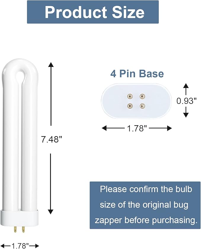 Dichroma Bug Zapper Light Bulb Replacement for 15W Bug Zapper with 4-Pin Base, Ful 15W-BL U Shaped Twin Tube Bulb for T6 Insect Attracting Lamp, 2 Pack