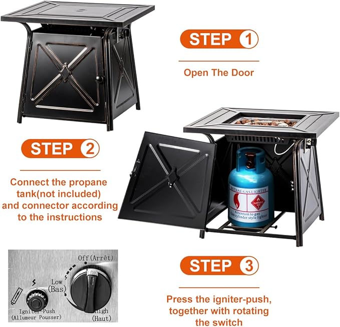 28 inch Propane Fire Pit Table,Gas Fire Pits Table for Outside,50000 BTU Propane Firepit with Lid &Lava Rocks,Gas Firepit for Garden,Yard (Black)