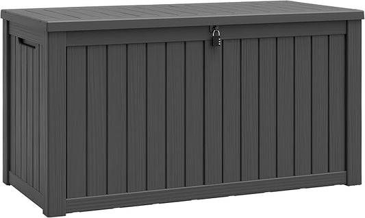 151 Gallon Outdoor Storage Box,Resin Large Sturdy Deck Box, Backyard Outside Storage Box Waterproof with Double Wall Panels,Package Delivery Garden Outdoor Hose Storage Bin,Black