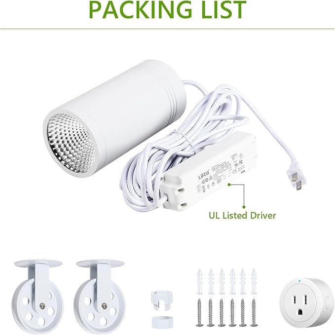 HMVPL Hanging Grow Light, Plant Lights Full Spectrum with 4000K 40W COB Bulb, Pulleys and Smart Timer, Indoor Grow Lamp for Tall Tree Hydroponics