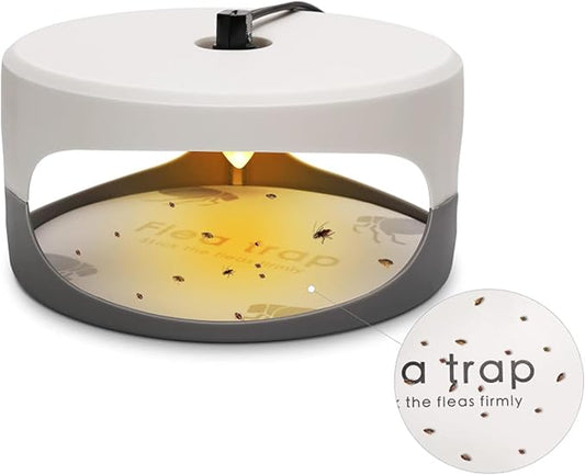 Flea Traps for Inside Your Home, Flea Trap Indoor Pest Control Trapper Insect Killer with Light, Sticky Bed Bug Natural with 3 Glue Disc Refills and 3 Lightbulbs, 1 Pack