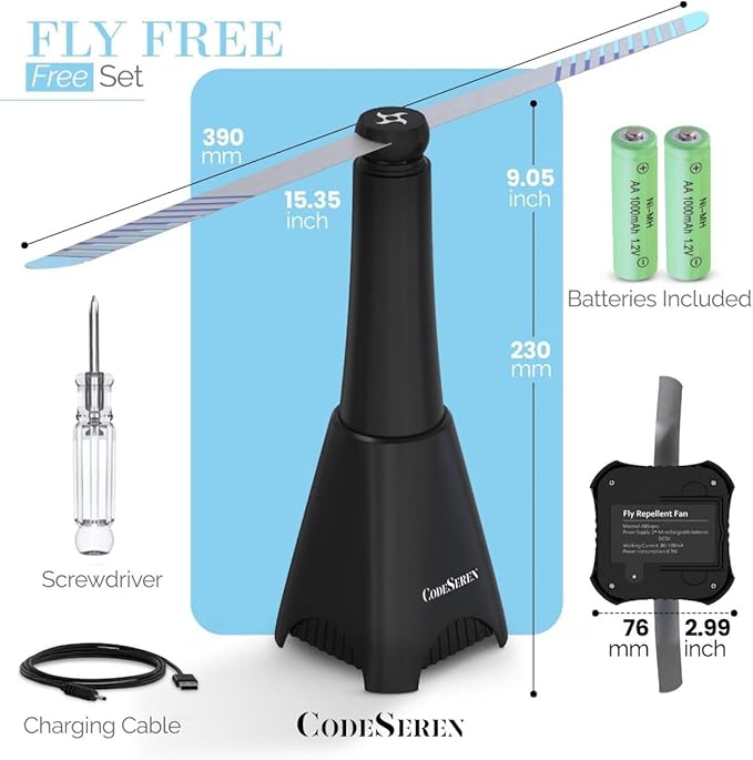 Fly Fans for Tables (4 PCS) - Soundless Fly Swatter Fan for Outdoor Restaurant, Marina, BBQ and Picnic